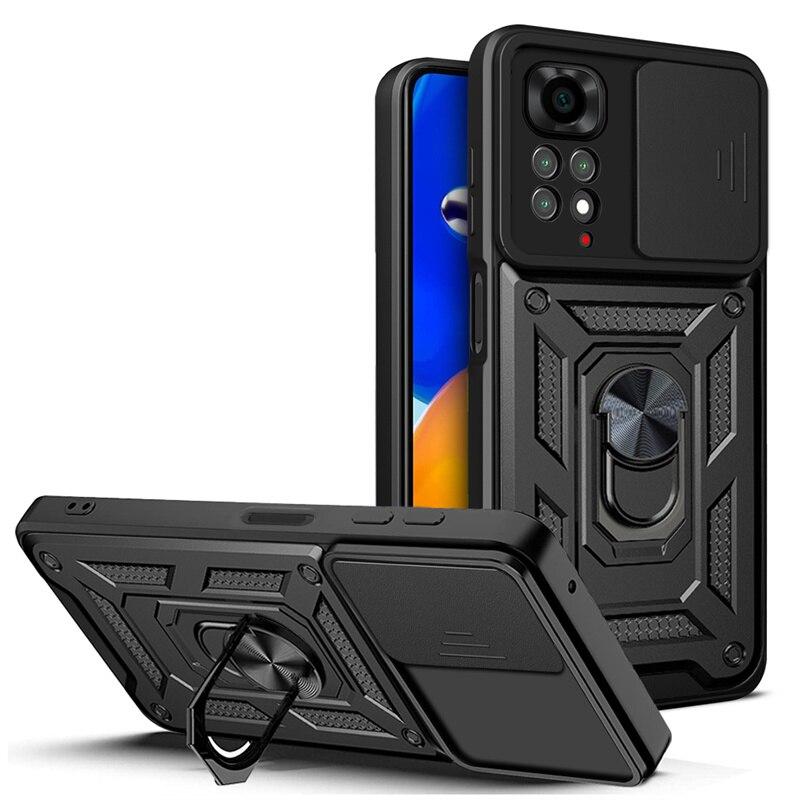 Чохол для Xiaomi redmi note 11 / 11s протиударний бампер зі шторкою для камери і кільцем(чорний)