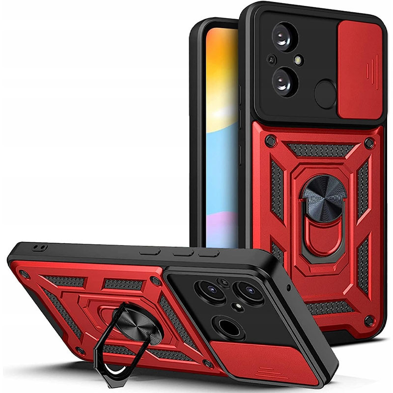 Чохол для Xiaomi redmi 12c / сяомі редмі 12с протиударний бампер зі шторкою и кольцом (червоний)
