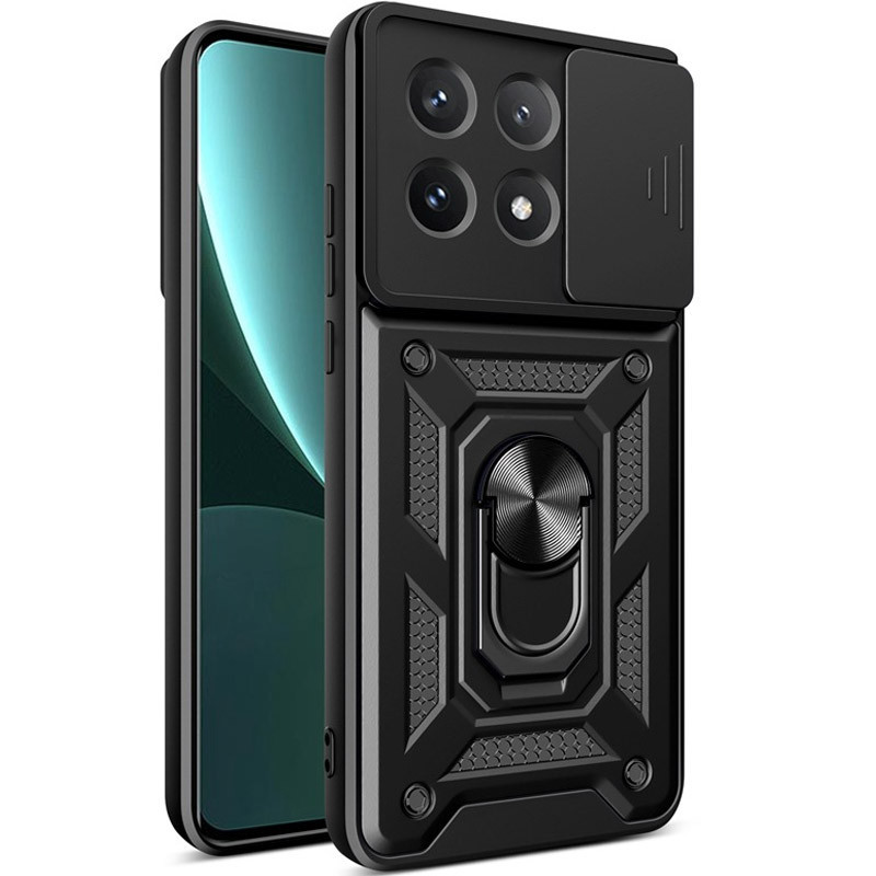 Чохол для Xiaomi redmi Note 13 pro 5g протиударний зі шторкою для камери та кільцем підставкою (чорний)