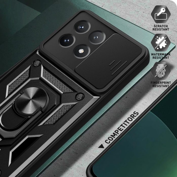 Чохол для Xiaomi redmi Note 13 pro 5g протиударний зі шторкою для камери та кільцем підставкою (чорний) - Зображення 3