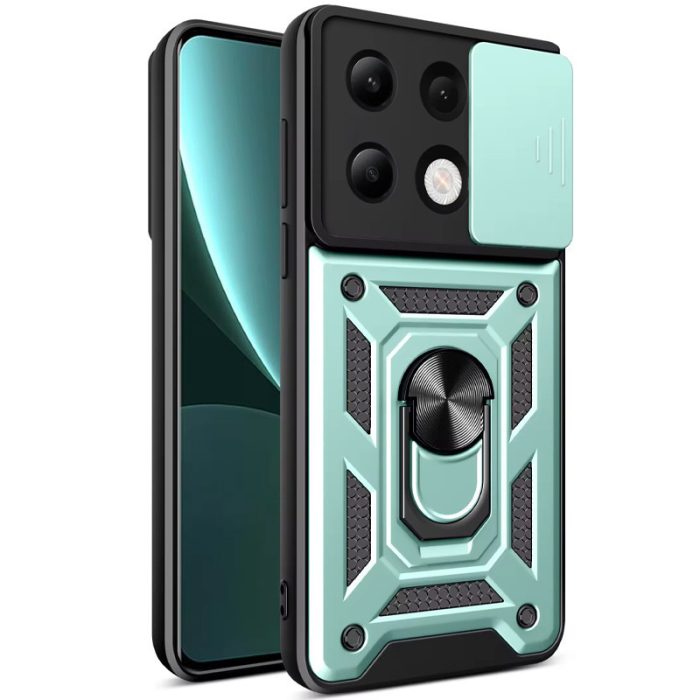 Чохол для xiaomi redmi Note 14s протиударний бампер зі шторкою для камери та кільцем (зелений) - Зображення 2