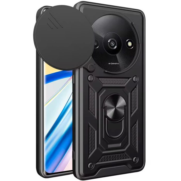 Чехол для xiaomi redmi A3 / A3x противоударный бампер со шторкой для камеры и кольцом (черный) - Зображення 2