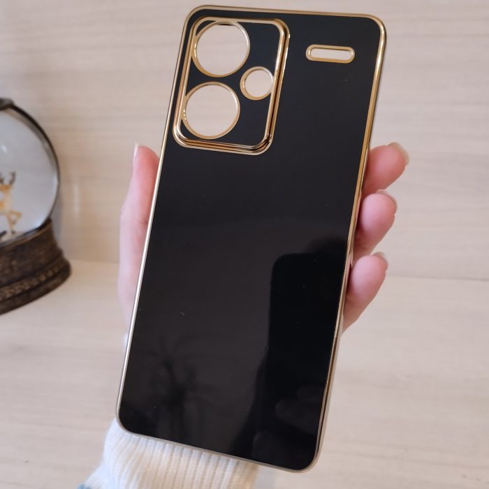 Чохол для xiaomi redmi Note 13 pro plus 5g жіночий силіконовий із золотистою рамкою Luxury (чорний) - Зображення 4