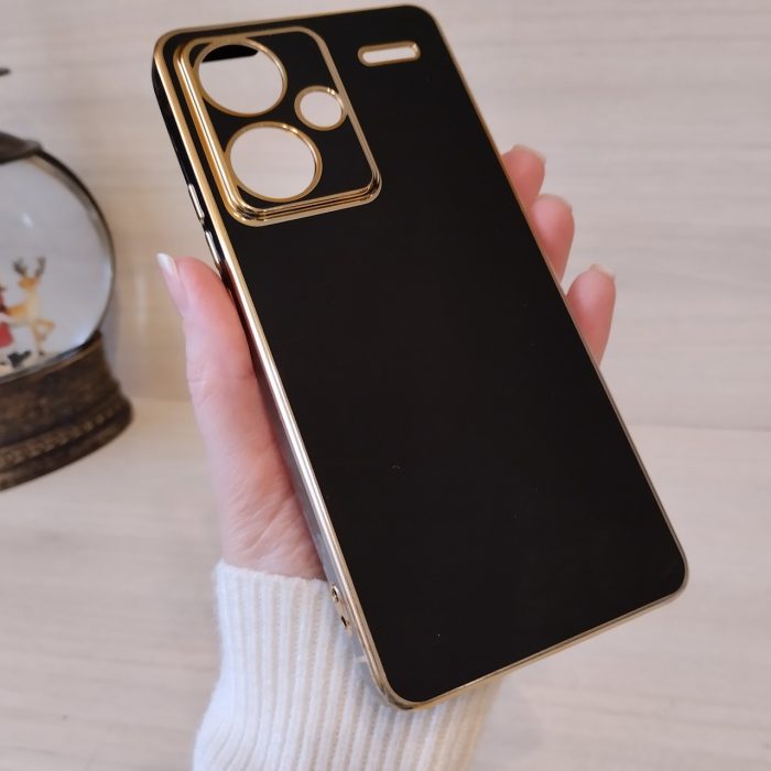 Чохол для xiaomi redmi Note 13 pro plus 5g жіночий силіконовий із золотистою рамкою Luxury (чорний) - Зображення 6