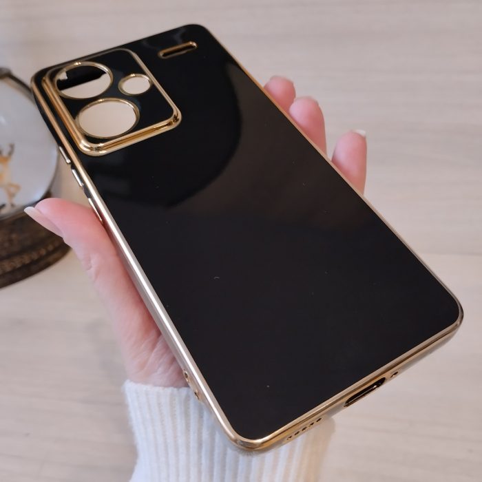 Чохол для xiaomi redmi Note 13 pro plus 5g жіночий силіконовий із золотистою рамкою Luxury (чорний) - Зображення 5