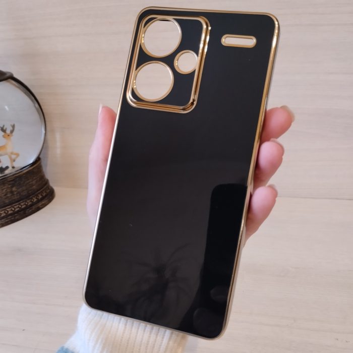 Чохол для xiaomi redmi Note 13 pro plus 5g жіночий силіконовий із золотистою рамкою Luxury (чорний) - Зображення 3