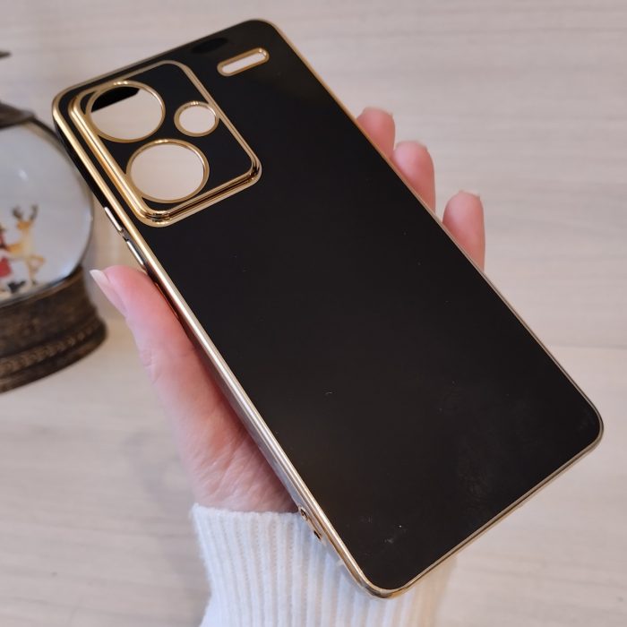 Чохол для xiaomi redmi Note 13 pro plus 5g жіночий силіконовий із золотистою рамкою Luxury (чорний) - Зображення 7