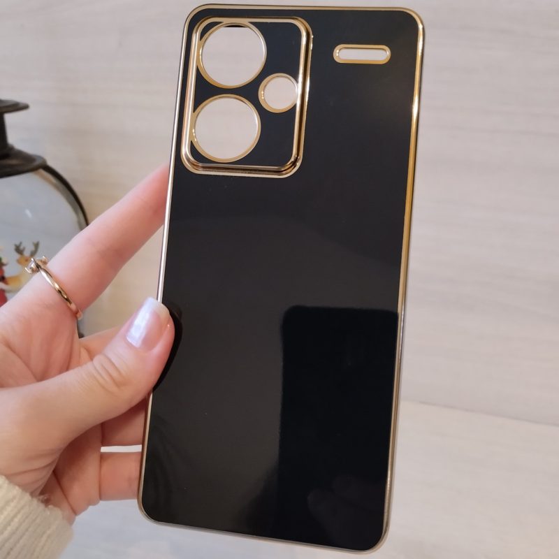 Чохол для xiaomi redmi Note 13 pro plus 5g жіночий силіконовий із золотистою рамкою Luxury (чорний)