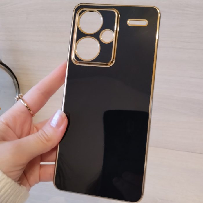 Чохол для xiaomi redmi Note 13 pro plus 5g жіночий силіконовий із золотистою рамкою Luxury (чорний) - Зображення 2
