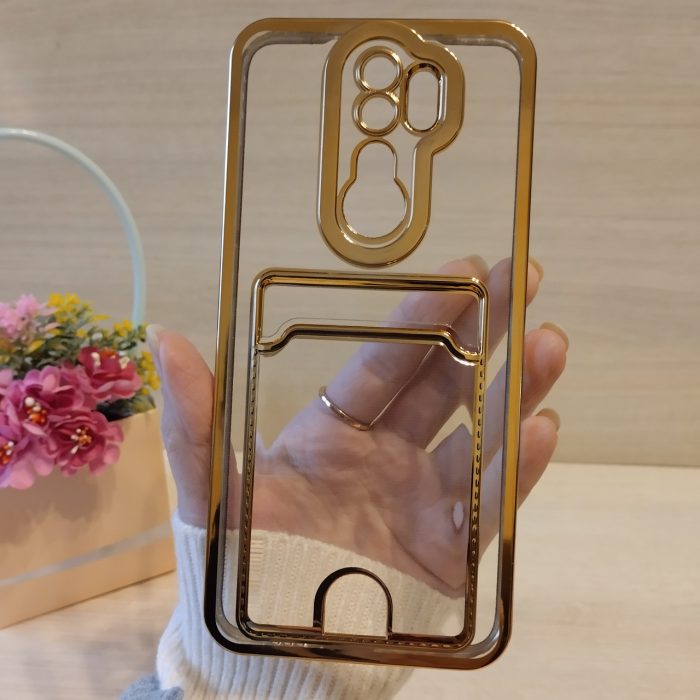 Чохол на xiaomi redmi Note 8 pro силіконовий жіночий із золотистою рамкою та кишенею під картки - Зображення 2