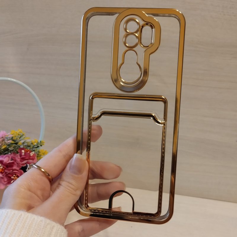 Чохол на xiaomi redmi Note 8 pro силіконовий жіночий із золотистою рамкою та кишенею під картки