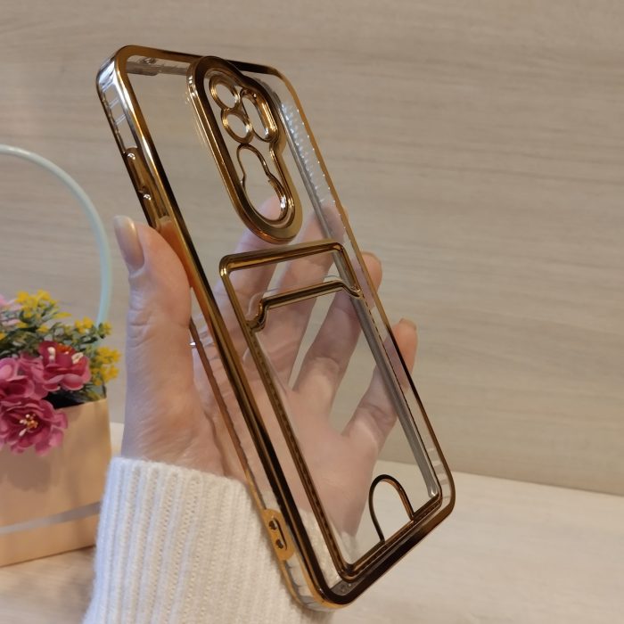 Чохол на xiaomi redmi Note 8 pro силіконовий жіночий із золотистою рамкою та кишенею під картки - Зображення 5