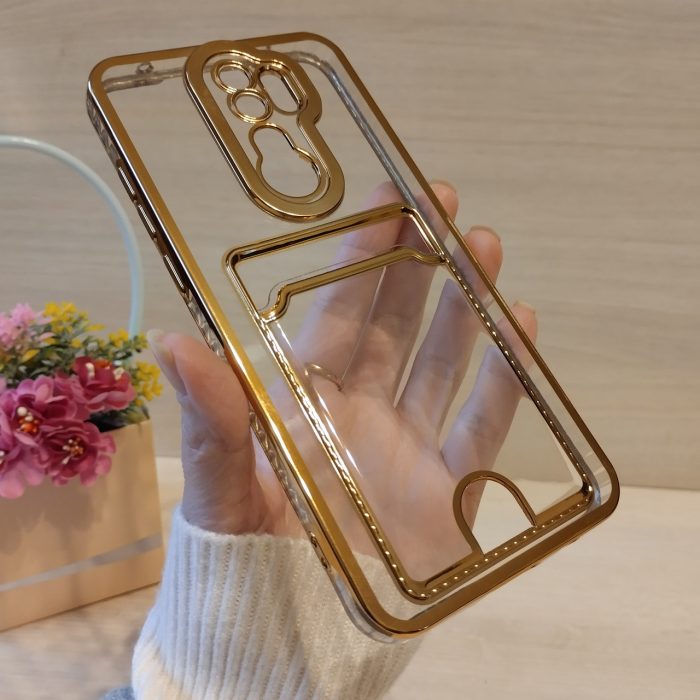 Чохол на xiaomi redmi Note 8 pro силіконовий жіночий із золотистою рамкою та кишенею під картки - Зображення 4