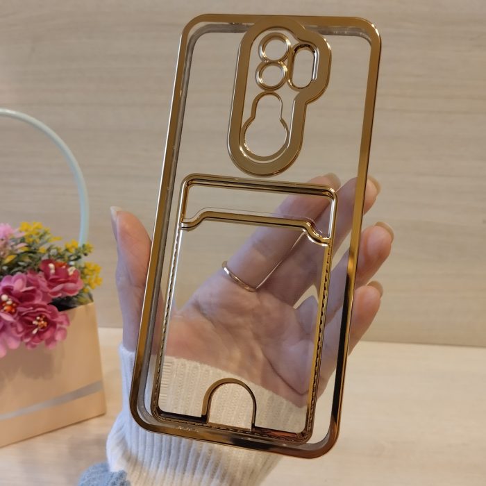 Чохол на xiaomi redmi Note 8 pro силіконовий жіночий із золотистою рамкою та кишенею під картки - Зображення 3