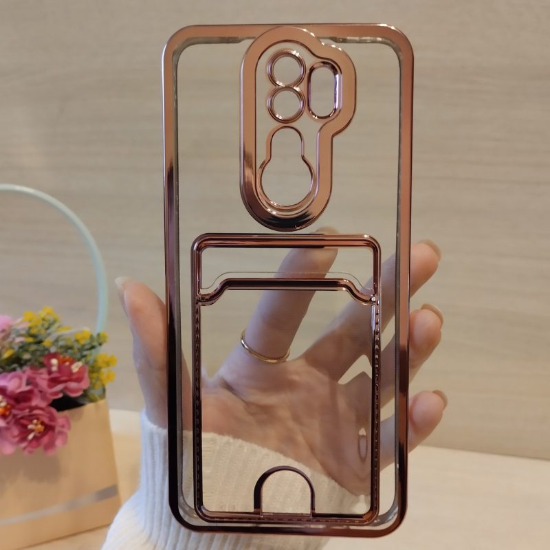 Чохол на xiaomi redmi Note 8 pro силіконовий жіночий з рожевою рамкою та кишенею під картки