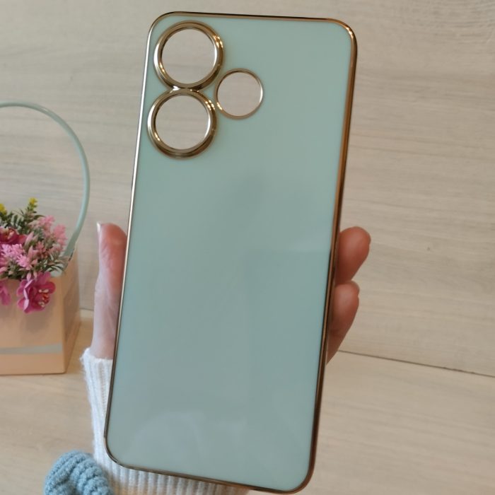 Чохол для Xiaomi redmi 13 4g жіночий силіконовий із золотистою рамкою Luxury (мятний)