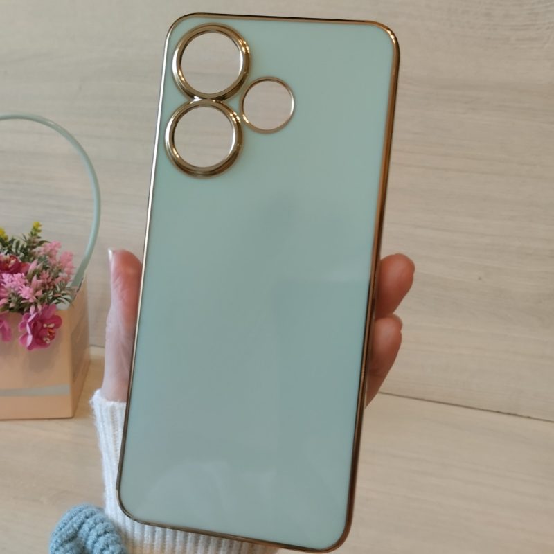 Чохол для Xiaomi redmi 13 4g жіночий силіконовий із золотистою рамкою Luxury (мятний)