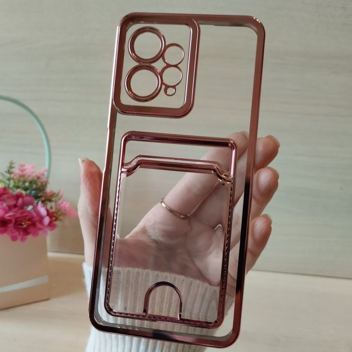 Чохол на xiaomi redmi Note 12 4g силіконовий жіночий з золотистою рамкою та кишенею під картки - Зображення 3