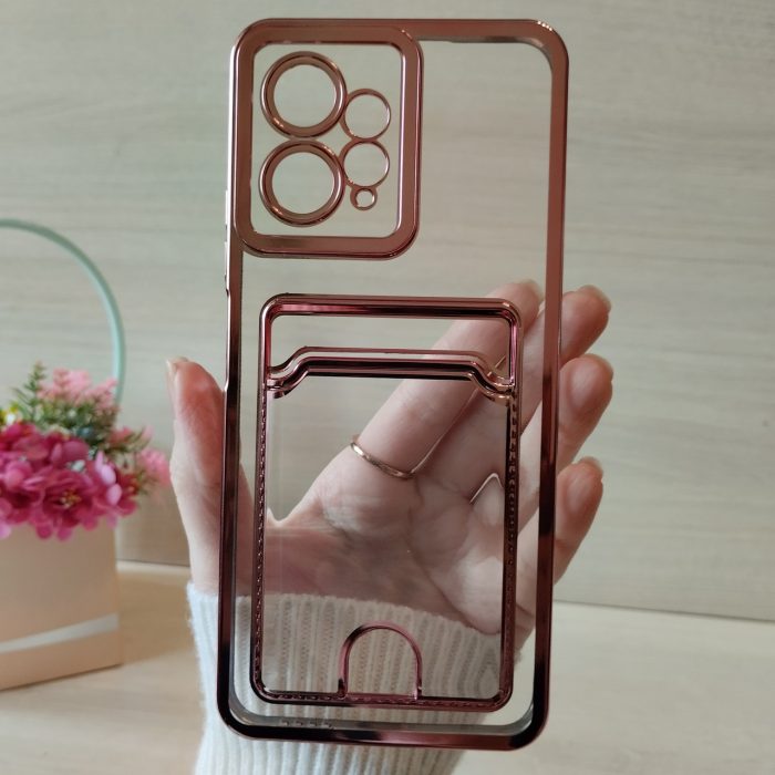 Чохол на xiaomi redmi Note 12 4g силіконовий жіночий з золотистою рамкою та кишенею під картки - Зображення 4
