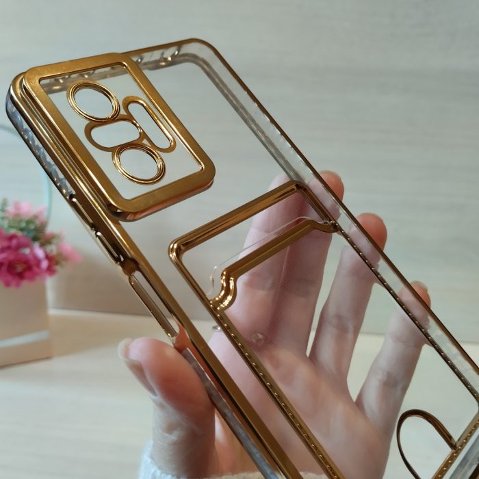 Чохол на xiaomi redmi Note 10 pro силіконовий  із золотистою рамкою та кишенею під картки - Зображення 5