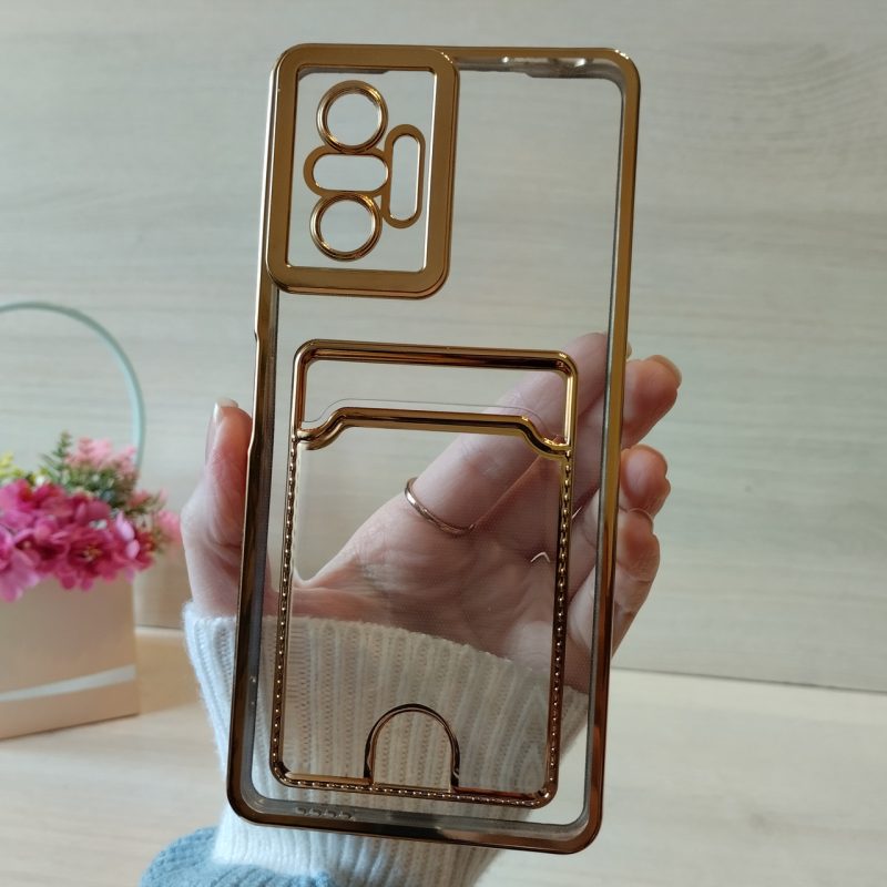 Чохол на xiaomi redmi Note 10 pro силіконовий  із золотистою рамкою та кишенею під картки