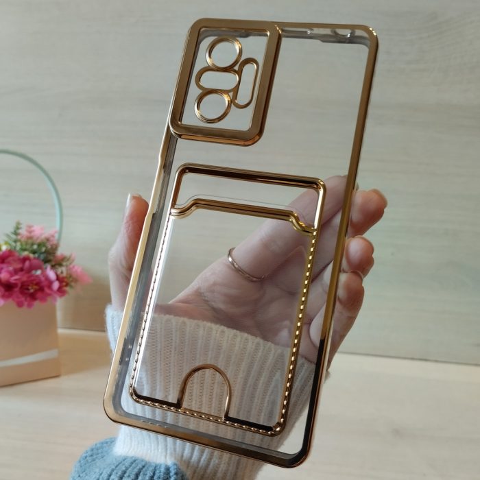 Чохол на xiaomi redmi Note 10 pro силіконовий  із золотистою рамкою та кишенею під картки - Зображення 2