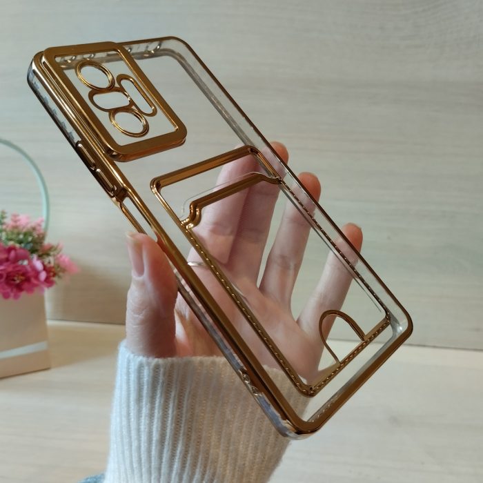 Чохол на xiaomi redmi Note 10 pro силіконовий  із золотистою рамкою та кишенею під картки - Зображення 6