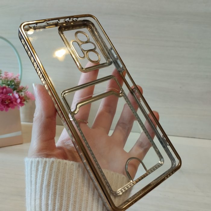 Чохол на xiaomi redmi Note 10 pro силіконовий  із золотистою рамкою та кишенею під картки - Зображення 10