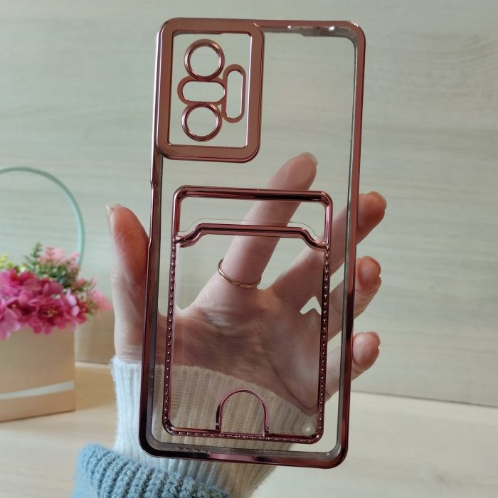 Чохол на xiaomi redmi Note 10 pro силіконовий  з рожевою рамкою та кишенею під картки