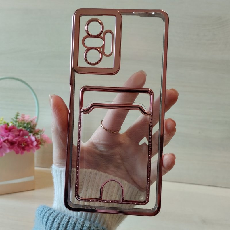 Чохол на xiaomi redmi Note 10 pro силіконовий  з рожевою рамкою та кишенею під картки