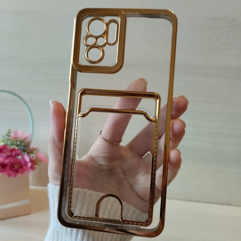 Чохол на xiaomi redmi Note 10 4g / Note 10s силіконовий жіночий із золотистою рамкою та кишенею під картки