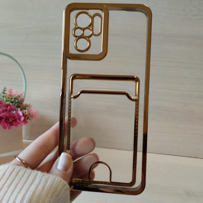 Чохол на xiaomi redmi Note 10 4g / Note 10s силіконовий жіночий із золотистою рамкою та кишенею під картки - Зображення 2
