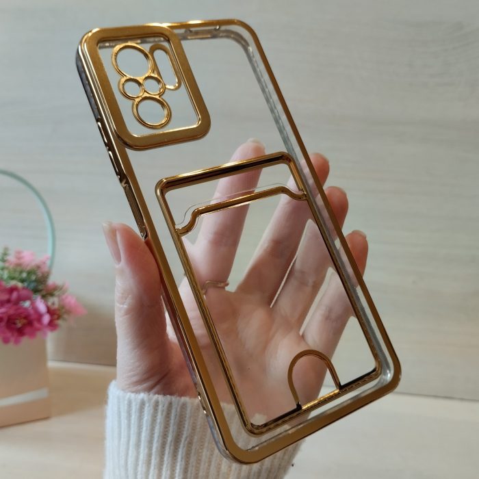 Чохол на xiaomi redmi Note 10 4g / Note 10s силіконовий жіночий із золотистою рамкою та кишенею під картки - Зображення 4