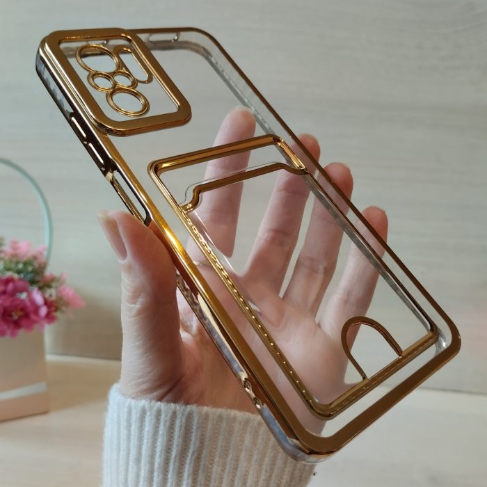 Чохол на xiaomi redmi Note 10 4g / Note 10s силіконовий жіночий із золотистою рамкою та кишенею під картки - Зображення 3
