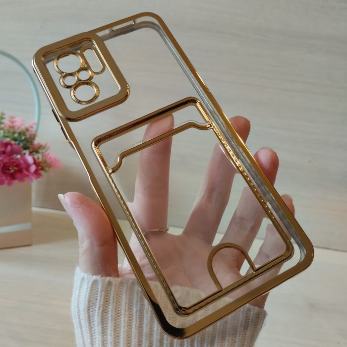 Чохол на xiaomi redmi Note 10 4g / Note 10s силіконовий жіночий із золотистою рамкою та кишенею під картки - Зображення 5