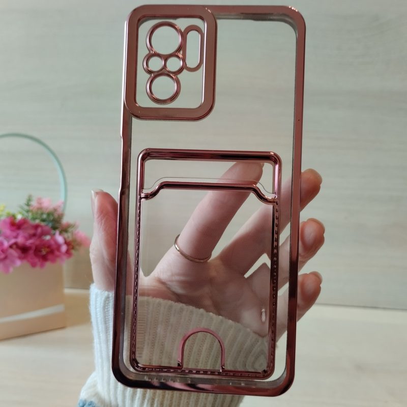 Чохол на xiaomi redmi Note 10 4g / Note 10s силіконовий жіночий із рожевою рамкою та кишенею під картки