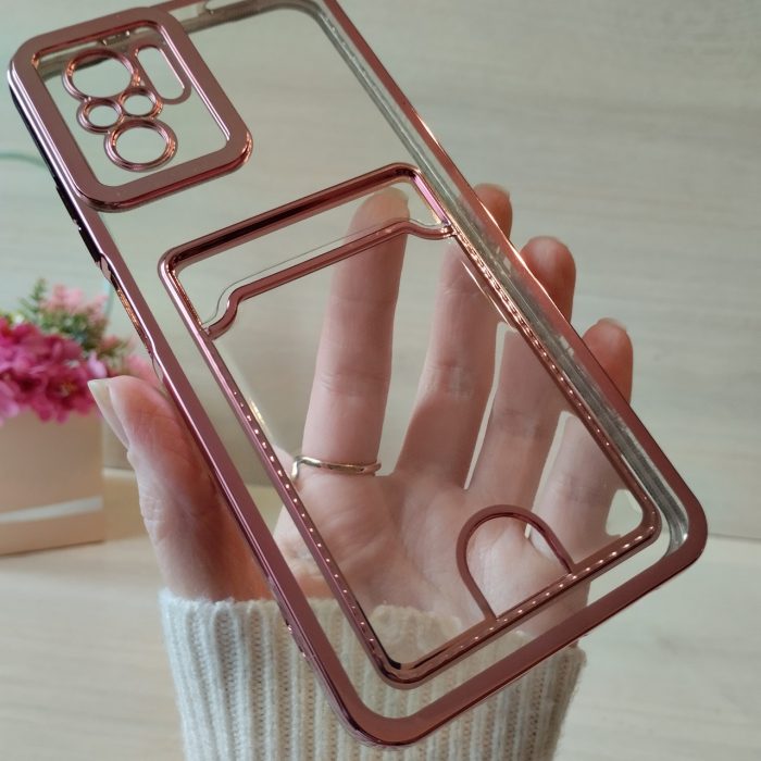 Чохол на xiaomi redmi Note 10 4g / Note 10s силіконовий жіночий із рожевою рамкою та кишенею під картки - Зображення 5