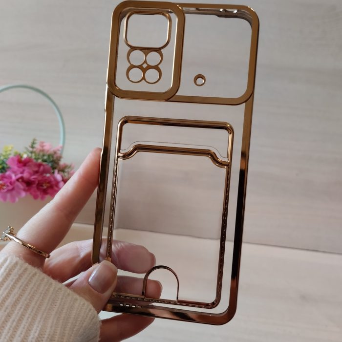Чехол на xiaomi redmi Note 11 4g / Note 11s силиконовый женский с золотистой рамкой и карманом под карточки - Зображення 2