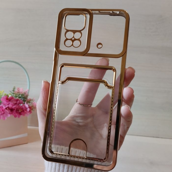 Чехол на xiaomi redmi Note 11 4g / Note 11s силиконовый женский с золотистой рамкой и карманом под карточки - Зображення 3