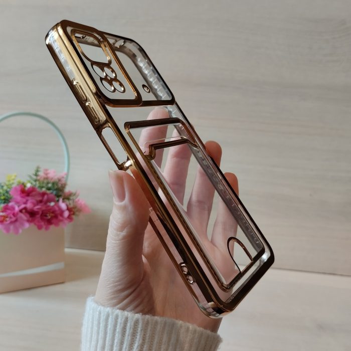 Чехол на xiaomi redmi Note 11 4g / Note 11s силиконовый женский с золотистой рамкой и карманом под карточки - Зображення 6