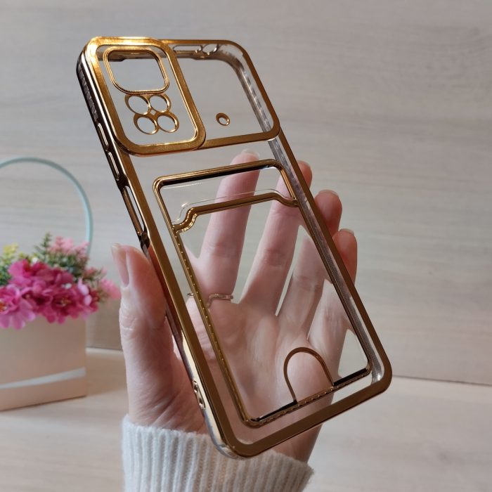 Чехол на xiaomi redmi Note 11 4g / Note 11s силиконовый женский с золотистой рамкой и карманом под карточки - Зображення 5