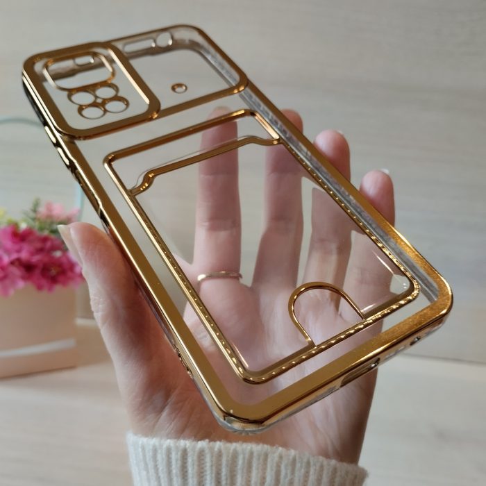 Чехол на xiaomi redmi Note 11 4g / Note 11s силиконовый женский с золотистой рамкой и карманом под карточки - Зображення 7