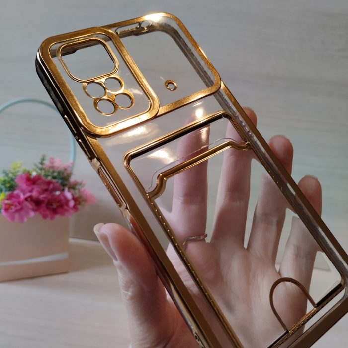 Чехол на xiaomi redmi Note 11 4g / Note 11s силиконовый женский с золотистой рамкой и карманом под карточки - Зображення 8