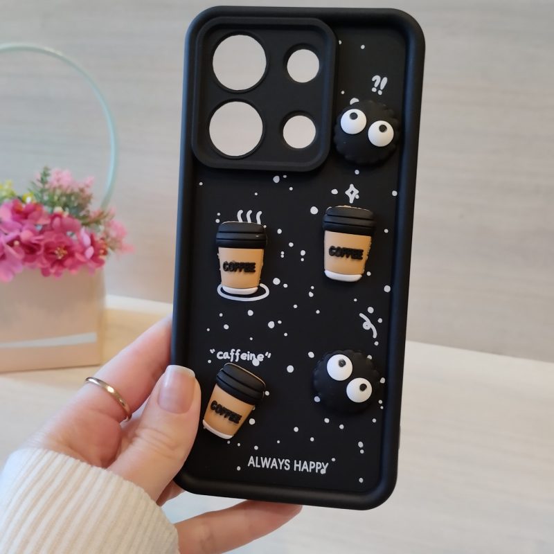 Чехол для xiaomi redmi Note 13 4g силиконовый с 3-D наклейками TPU Toys Case (черный кофе)