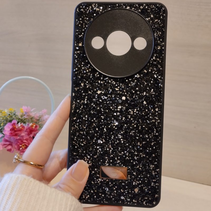 Чехол для xiaomi redmi A3 силиконовая женская накладка блестящая Diamond shine черный
