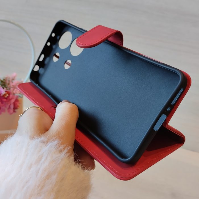 Чохол для xiaomi redmi Note 13 4g книжка підставка з магнітом і кишенями для карток (червоний) - Зображення 3
