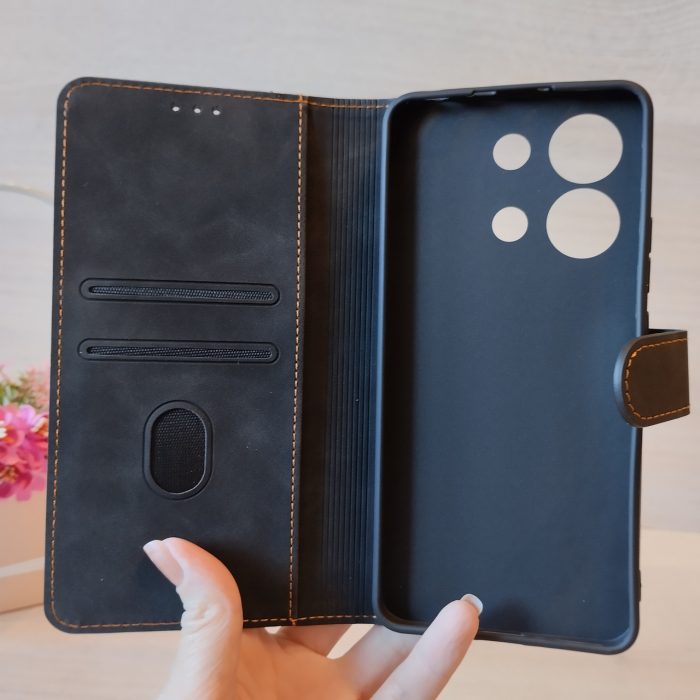 Чохол для xiaomi redmi Note 13 4g книжка підставка з магнітом і кишенями для карток (чорний) - Зображення 3