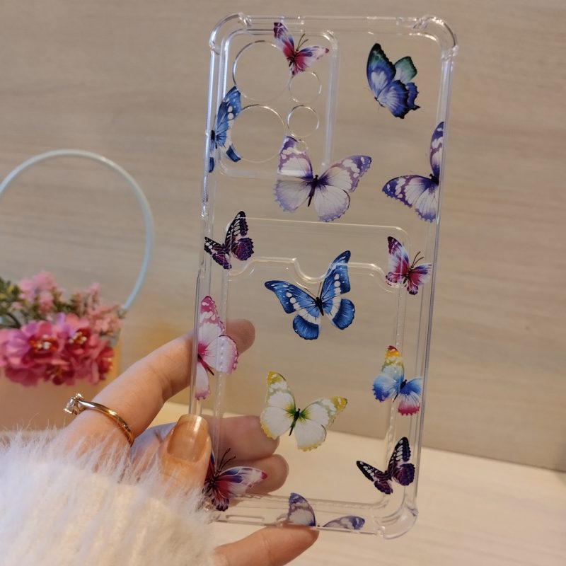 Чехол на xiaomi redmi Note 12 4g силиконовый прозрачный с карманом под карточки и рисунком Бабочки