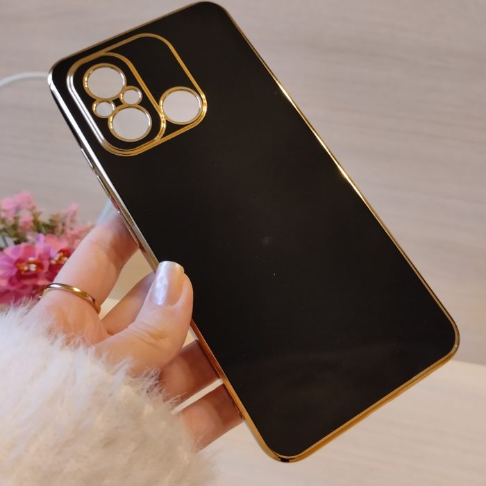 Чохол для xiaomi redmi 12c жіночий силіконовий із золотистою рамкою Luxury (чорний) - Зображення 2