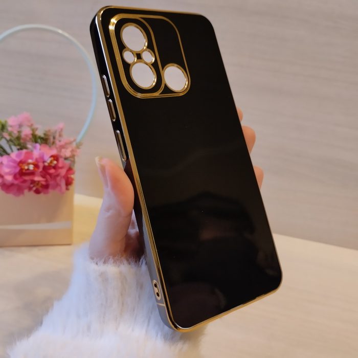 Чохол для xiaomi redmi 12c жіночий силіконовий із золотистою рамкою Luxury (чорний) - Зображення 4